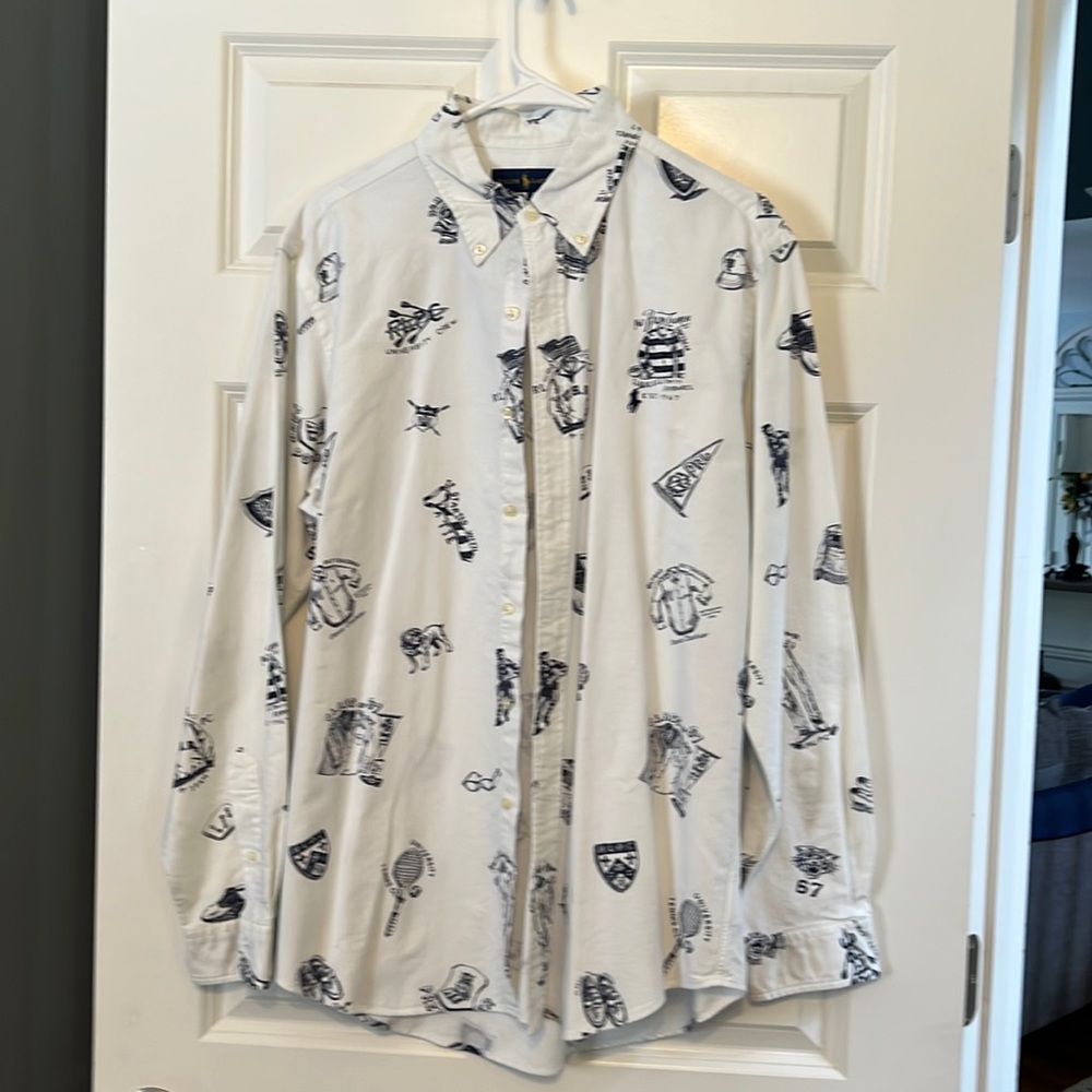 Ralph Lauren Long sleeve oxford white no stains collegiate symbols